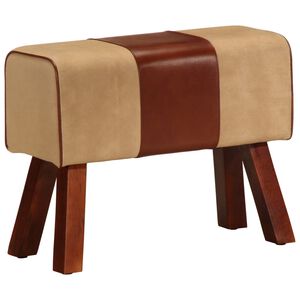 vidaXL Boque de gin&aacute;sio 58 cm couro genu&iacute;no castanho/mangueira maci&ccedil;a
