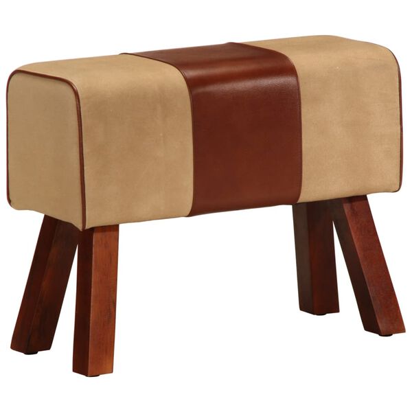 vidaXL Boque de gin&aacute;sio 58 cm couro genu&iacute;no castanho/mangueira maci&ccedil;a