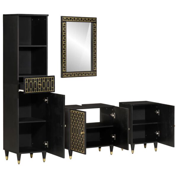 vidaXL 4 pcs conj. móveis p/ casa de banho madeira de mangueira maciça