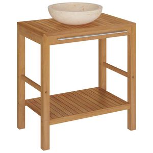 vidaXL Arm&aacute;rio casa de banho teca maci&ccedil;a + lavat&oacute;rio m&aacute;rmore cor creme