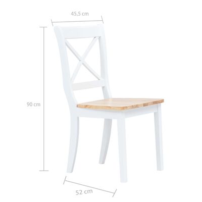 vidaXL Cadeiras de jantar 2pcs seringueira maciça branco/madeira clara