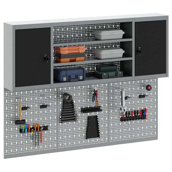 vidaXL Conjunto de Arm&aacute;rios de Ferramentas com prateleira 4 pcs Preto