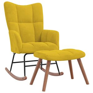 vidaXL Cadeira de baloi&ccedil;ar com banco veludo amarelo mostarda