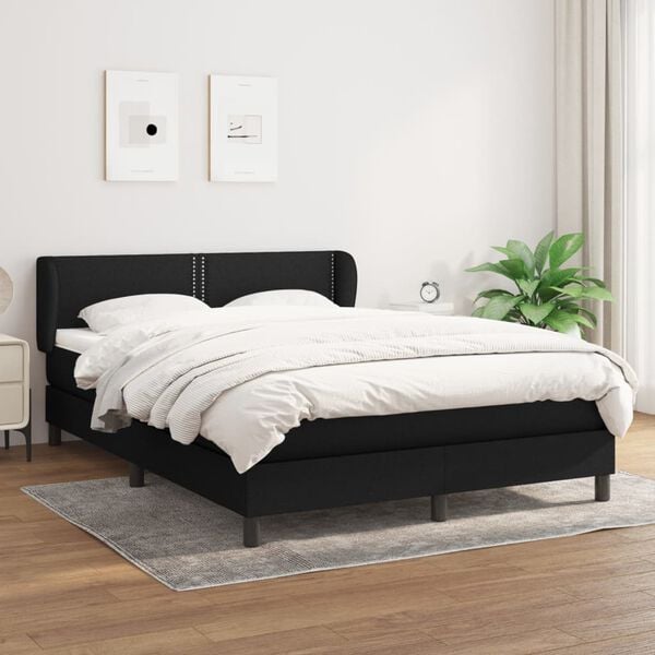 vidaXL Cama com molas/colch&atilde;o 140x200 cm tecido preto