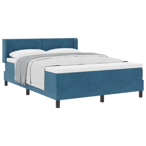 vidaXL Cama Box com colch&atilde;o Azul Escuro 190 x 140 cm Poli&eacute;ster