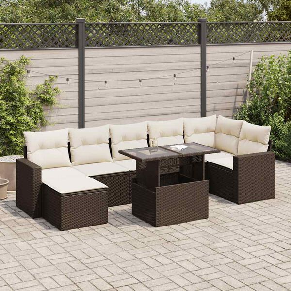 vidaXL 8 pcs conjunto sof&aacute;s de jardim c/ almofad&otilde;es vime PE castanho