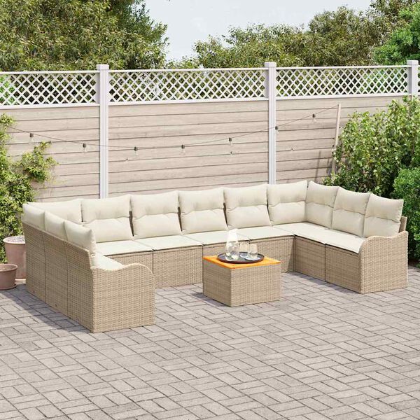 vidaXL Conjunto de Sof&aacute; de Jardim com almofada 11 pcs Bege vime PE