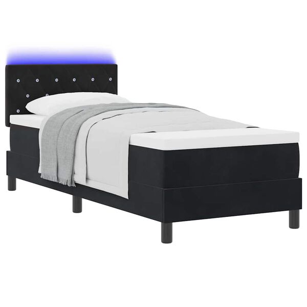 vidaXL Cama Box Spring LED com colch&atilde;o Preto 80 x 200 cm Veludo
