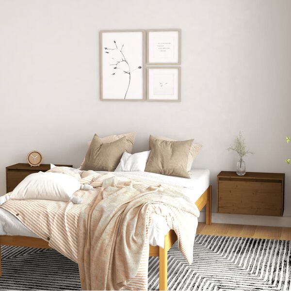 vidaXL Arm&aacute;rios de parede 2 pcs 60x30x35 cm pinho maci&ccedil;o castanho mel