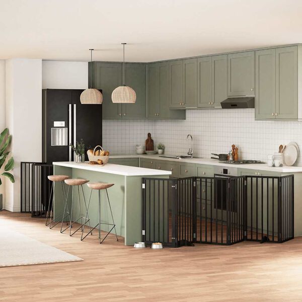 vidaXL Port&atilde;o p/ c&atilde;es com porta dobr&aacute;vel 9 pain&eacute;is 450 cm &aacute;lamo preto