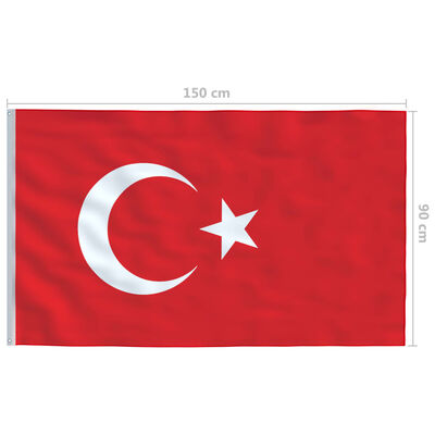 vidaXL Bandeira da Turquia com mastro de alumínio 6,2 m