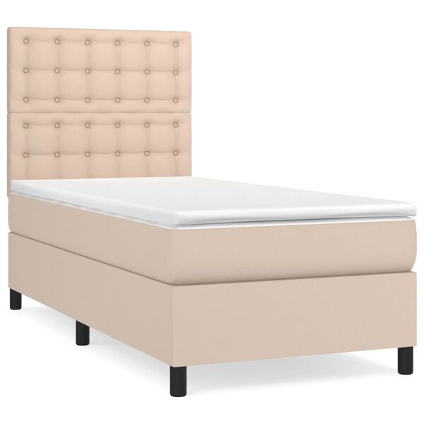 vidaXL Cama com molas/colch&atilde;o 90x200 cm couro artificial cappuccino