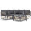 vidaXL 5 pcs conjunto lounge de jardim c/ almofadões vime PE antracite