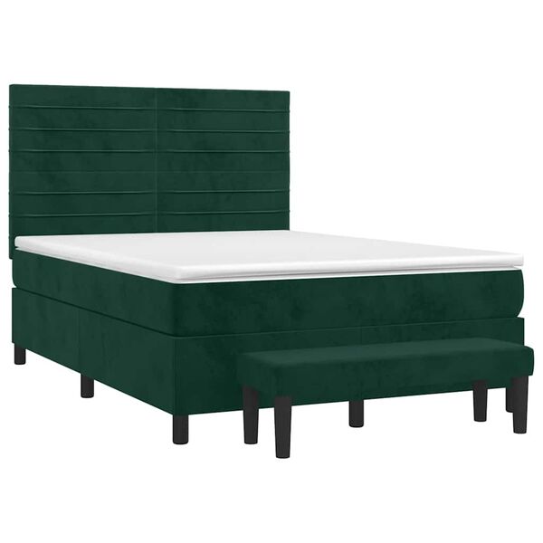 vidaXL Cama com molas/colch&atilde;o 140x200 cm veludo verde-escuro