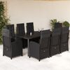 vidaXL 9 pcs conjunto de jantar p/ jardim c/ almofad&otilde;es vime PE preto
