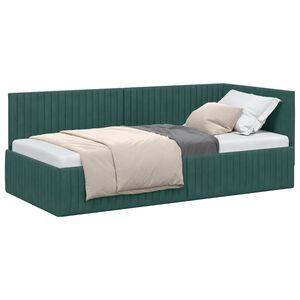 vidaXL Estrutura de Cama de Canto Verde Escuro 90 cm x 200 cm Veludo