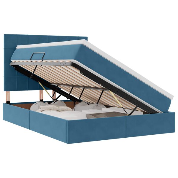 vidaXL Cama com arruma&ccedil;&atilde;o e colch&atilde;o Azul Escuro 140 x 190 cm Veludo