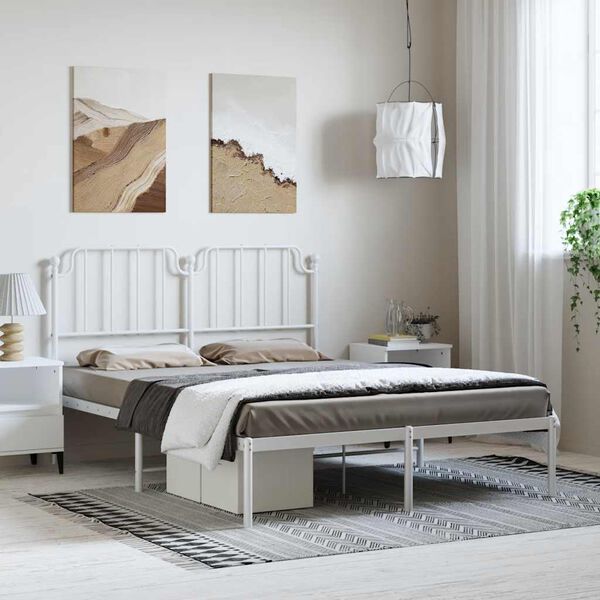 vidaXL Estrutura de cama com cabeceira 135x190 cm metal branco