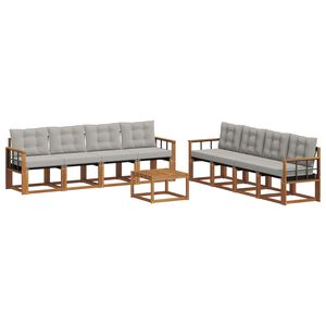 vidaXL Conjunto de Sof&aacute;s para Exterior 9 pcs Cinza Natural e Claro