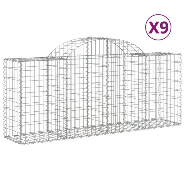 vidaXL Cestos gabião arqueados 9 pcs 200x50x80/100cm ferro galvanizado