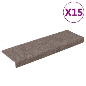 vidaXL Tapetes de escada autoadesivos 15 pe&ccedil;as 65x21x4 cm bege com borda retangular