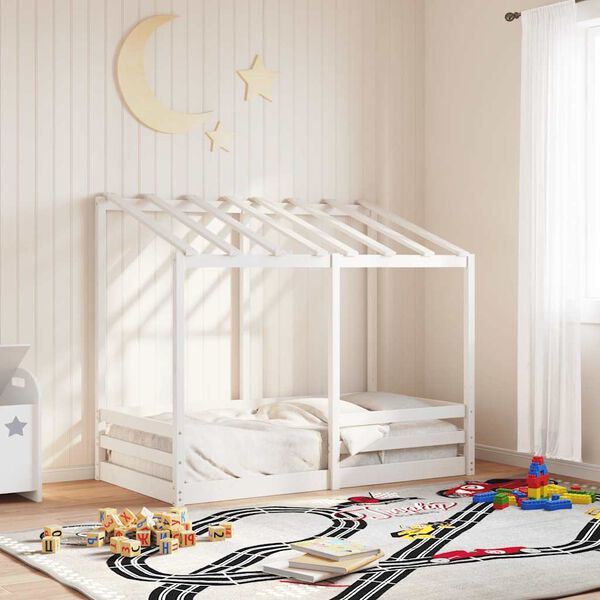 vidaXL Cama infantil com telhado 80x160 cm pinho maci&ccedil;o branco