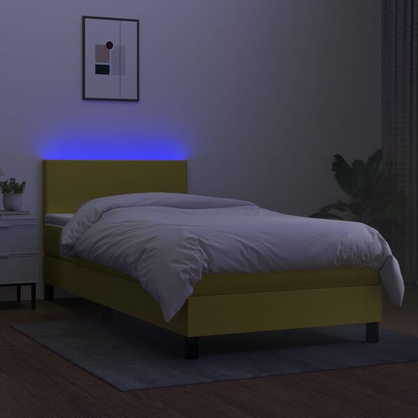 vidaXL Cama box spring c/ colch&atilde;o e LED 90x190 cm tecido verde