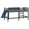 vidaXL Cama alta p/ criança c/ escorrega 90x190 cm pinho maciço preto