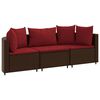 vidaXL 3 pcs conjunto sof&aacute;s de jardim com almofad&otilde;es vime PE castanho
