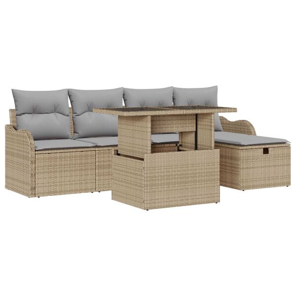 vidaXL Conjunto de Sof&aacute; de Jardim 6 pcs Bege Rattan Sint&eacute;tico
