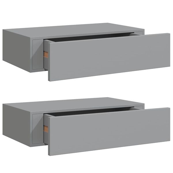 vidaXL Prateleiras de parede com gavetas 2 pcs MDF 40x23,5x10 cm cinza