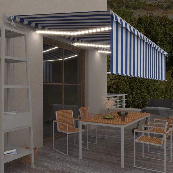 vidaXL Toldo autom&aacute;tico c/ estore/LED/sensor de vento 6x3m azul/branco