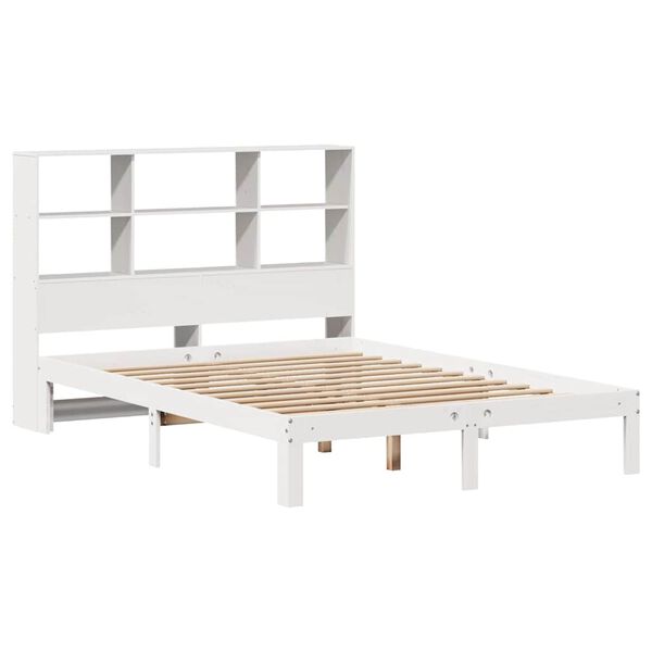 vidaXL Cama com estante sem colch&atilde;o 160x200 cm pinho maci&ccedil;o branco