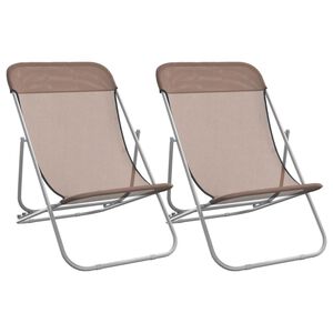 vidaXL Cadeiras praia dobr&aacute;veis 2pcs textilene/a&ccedil;o revest. p&oacute; castanho