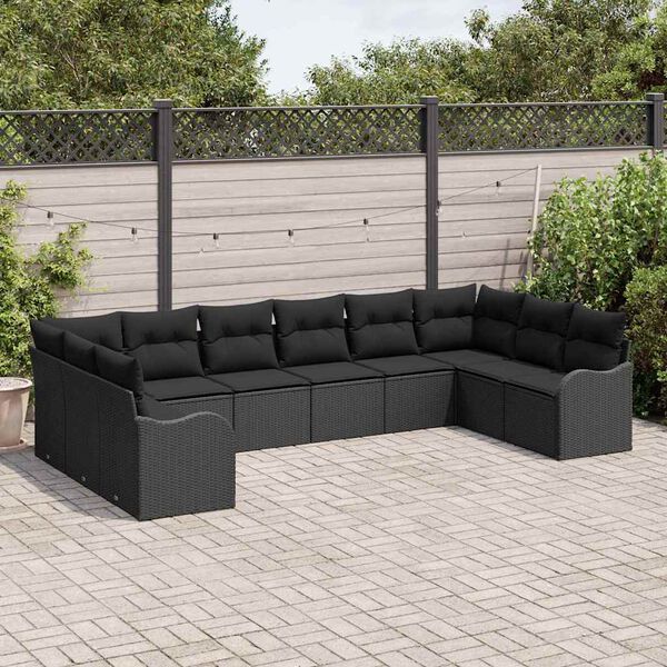 vidaXL Conjunto de Sof&aacute; de Jardim 10 pcs Preto vime PE