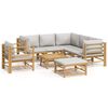 vidaXL 8 pcs conj. lounge de jardim bambu c/ almofad&otilde;es cinzento-claro