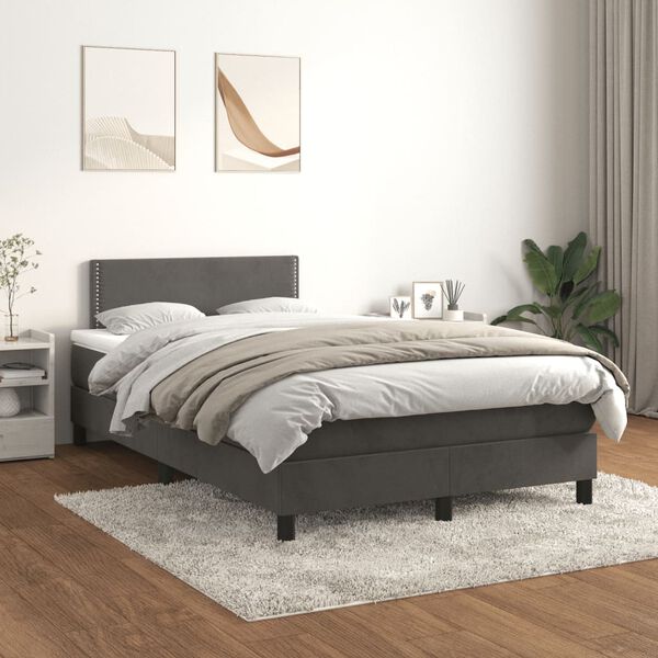 vidaXL Cama boxspring com colch&atilde;o 120x200 cm veludo cinzento-escuro