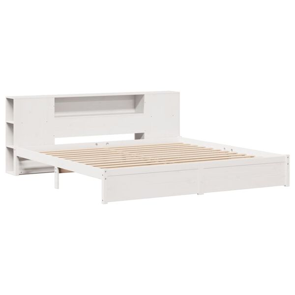 vidaXL Cama com estante sem colch&atilde;o 200x200 cm pinho maci&ccedil;o branco