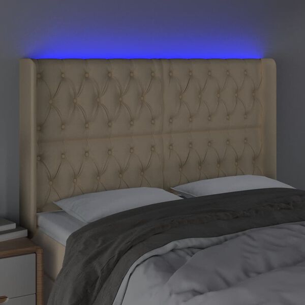 vidaXL Cabeceira cama c/ luzes LED tecido 163x16x118/128 cm cor creme