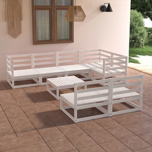 vidaXL 8 pcs conjunto lounge de jardim pinho maci&ccedil;o branco