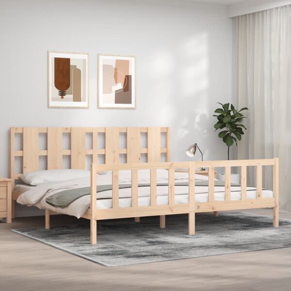 vidaXL Estrutura de cama com cabeceira 180x200 cm madeira maci&ccedil;a