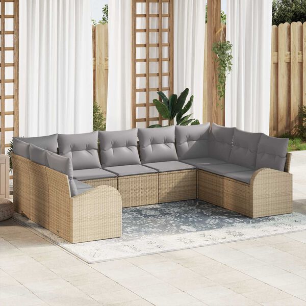 vidaXL Conjunto de Sof&aacute; de Jardim 9 pcs Bege e Cinza Claro vime PE