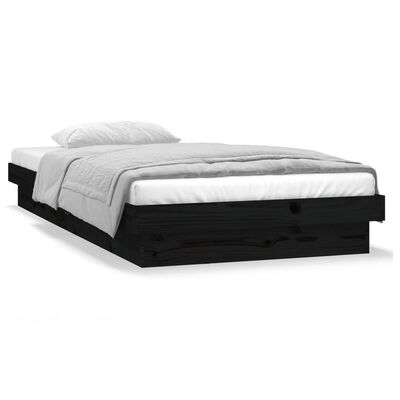 vidaXL Estrutura de cama c/ LED solteiro 90x190cm madeira maciça preto