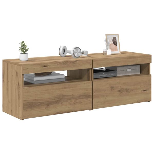 vidaXL Móvel TV c/ luzes LED 2pcs derivados madeira carvalho artisiano