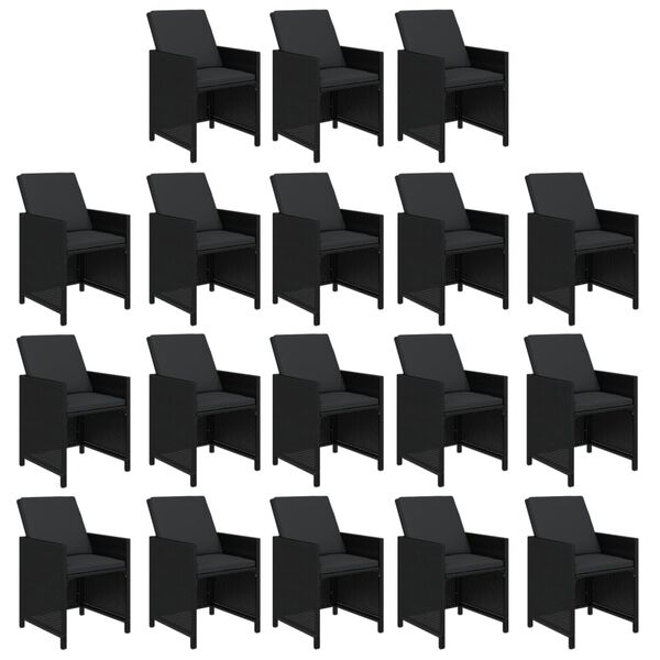 vidaXL 19 pcs conjunto jantar p/ jardim c/ almofad&otilde;es vime PE preto