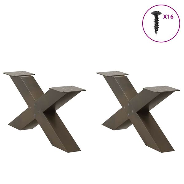 vidaXL P&eacute;s para mesa de centro em formato de X, 2 pe&ccedil;as, a&ccedil;o natural, 70x(30-31) cm, a&ccedil;o