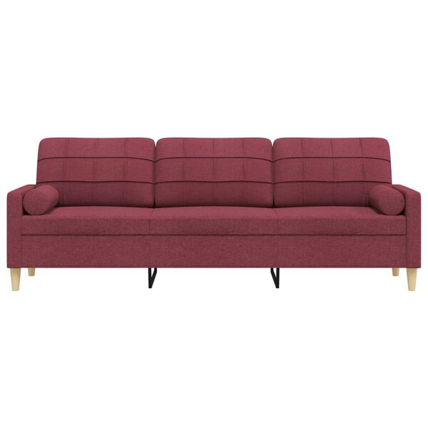 vidaXL Sof&aacute; 3 lug. + almofadas decorativas 210cm tecido vermelho tinto