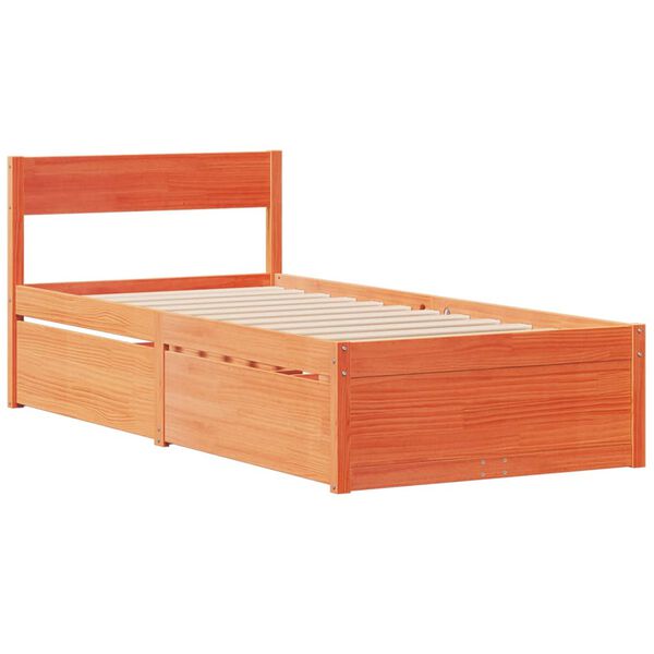 vidaXL Cama sem colch&atilde;o 75x190 cm madeira de pinho maci&ccedil;a castanho-mel