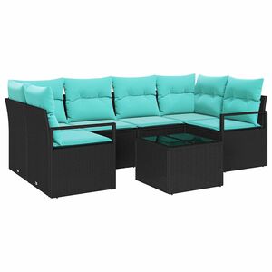 vidaXL Conjunto de Sof&aacute;s 7 pcs Preto e Azul vime PE