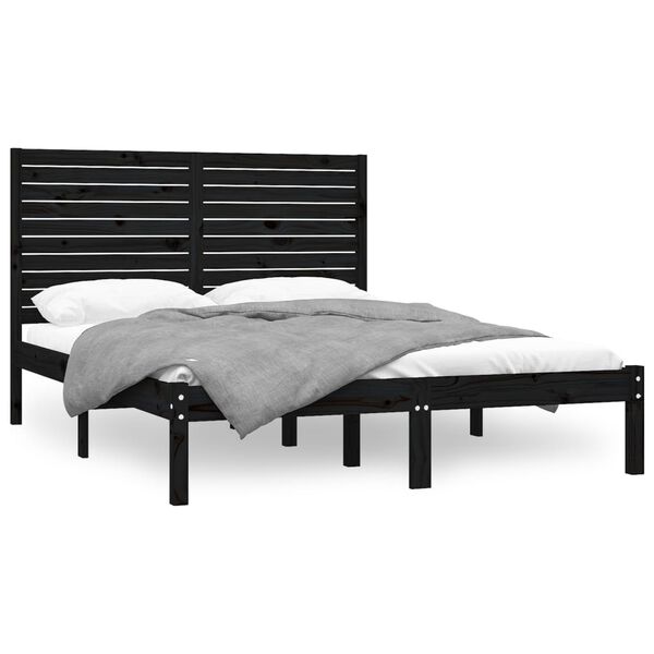 vidaXL Estrutura de cama king 150x200 cm madeira maciça preto